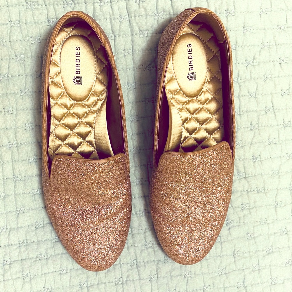 Birdies slippers- The Starling in Gold Dust